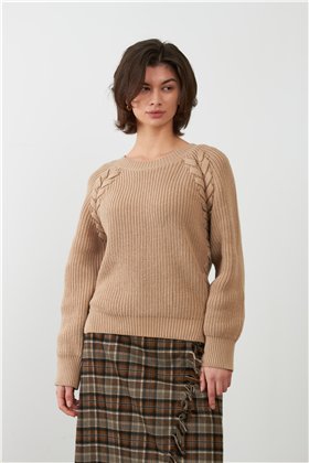 Orfeo Jersey Siloe color beige con trenzado y lazada