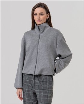 SURKANA Chaqueta estilo bomber color gris con bordado en la espalda