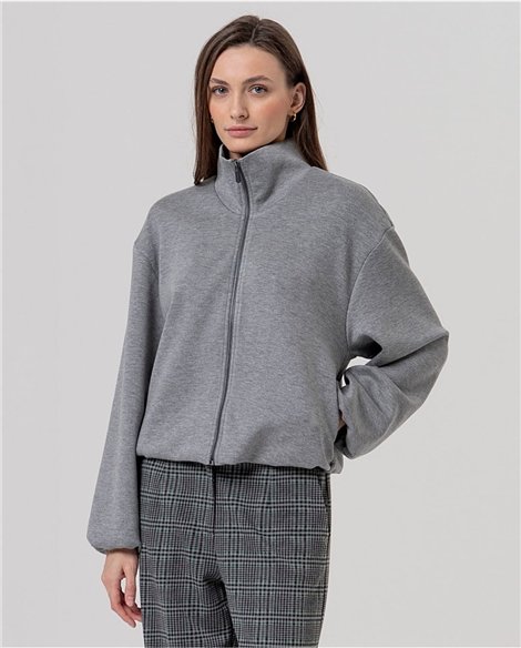 SURKANA Chaqueta estilo bomber color gris con bordado en la espalda