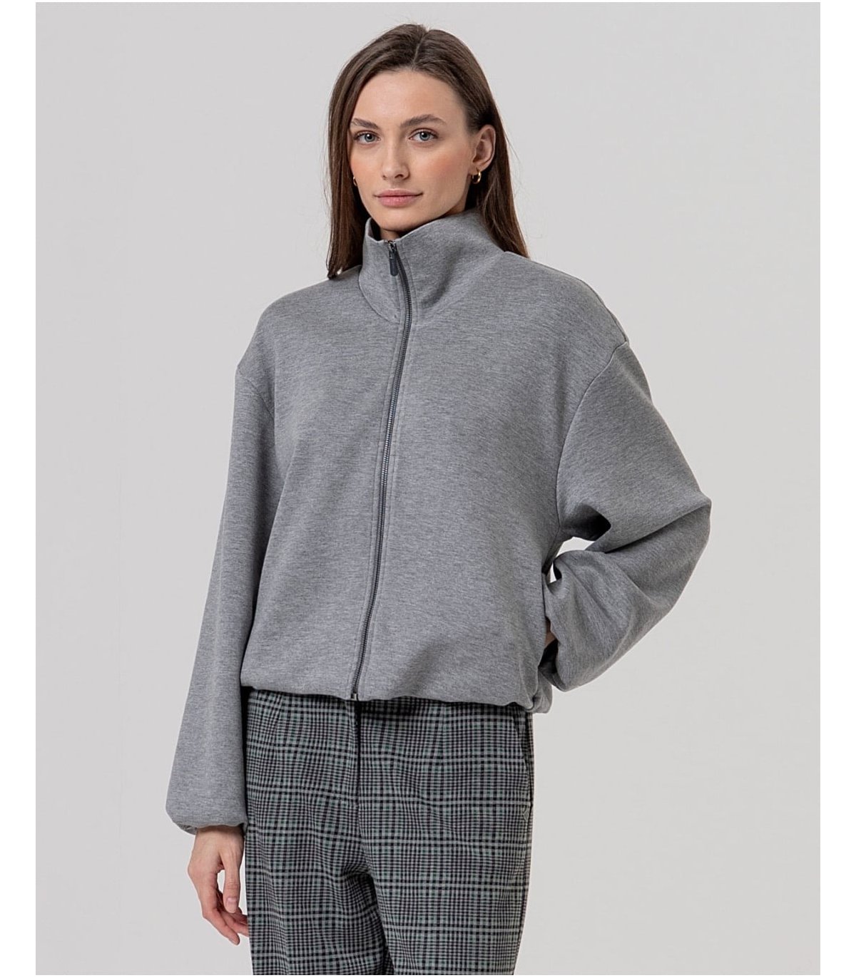 SURKANA Chaqueta estilo bomber color gris con bordado en la espalda