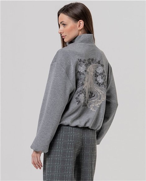 SURKANA Chaqueta estilo bomber color gris con bordado en la espalda