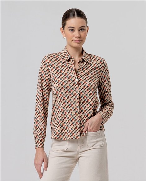 SURKANA Camisa fluida color crudo de estampado geométrico