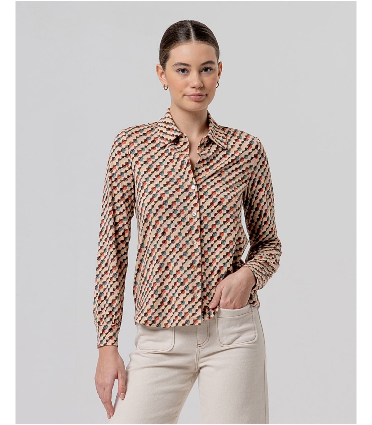 SURKANA Camisa fluida color crudo de estampado geométrico