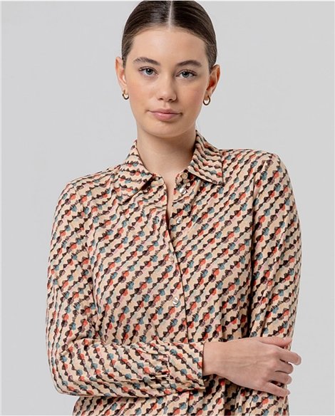 SURKANA Camisa fluida color crudo de estampado geométrico