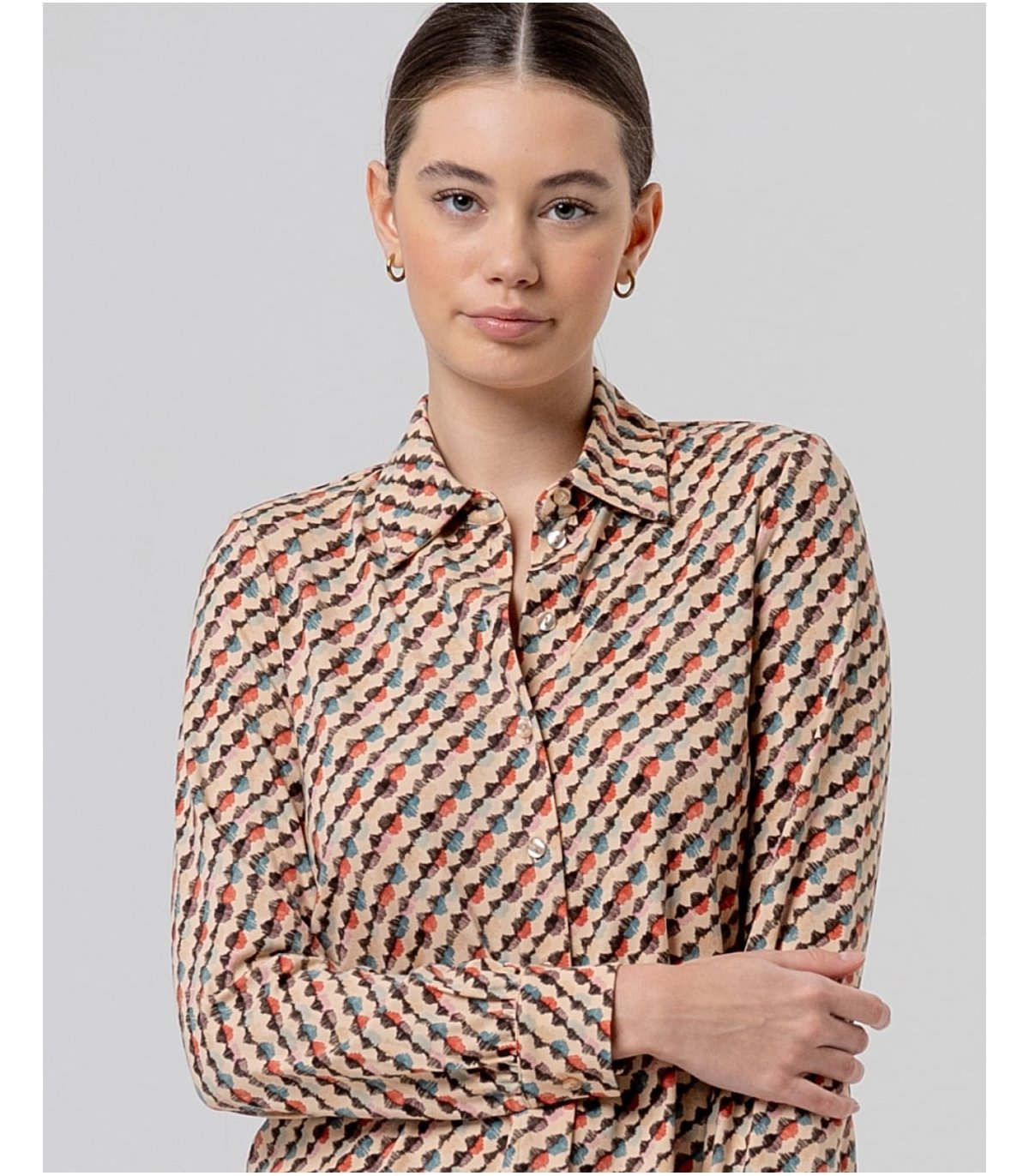 SURKANA Camisa fluida color crudo de estampado geométrico