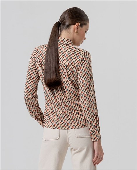 SURKANA Camisa fluida color crudo de estampado geométrico