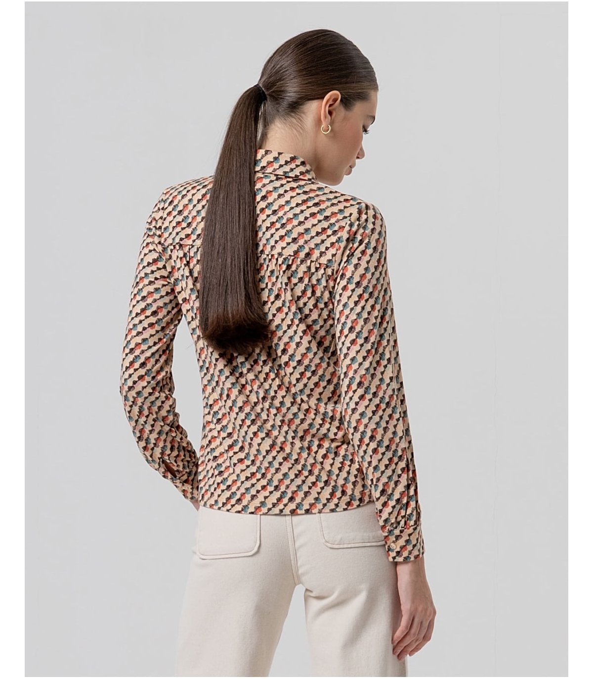 SURKANA Camisa fluida color crudo de estampado geométrico