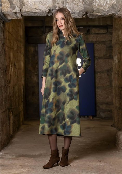 Scusi Vestido largo con estampado difuminado en tonos verde