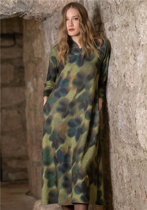 Scusi Vestido largo con estampado difuminado en tonos verde