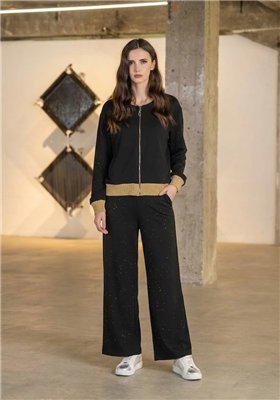 Scusi Pantalón negro de pernera ancha con detalle pedrería