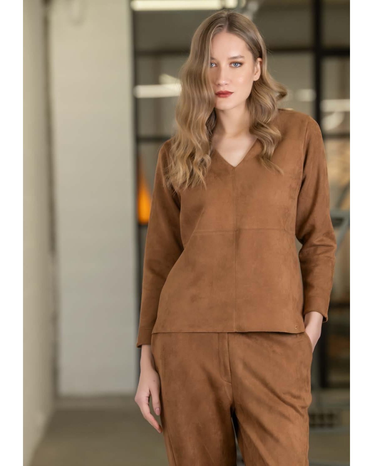 Scusi Jersey efecto antelina marrón