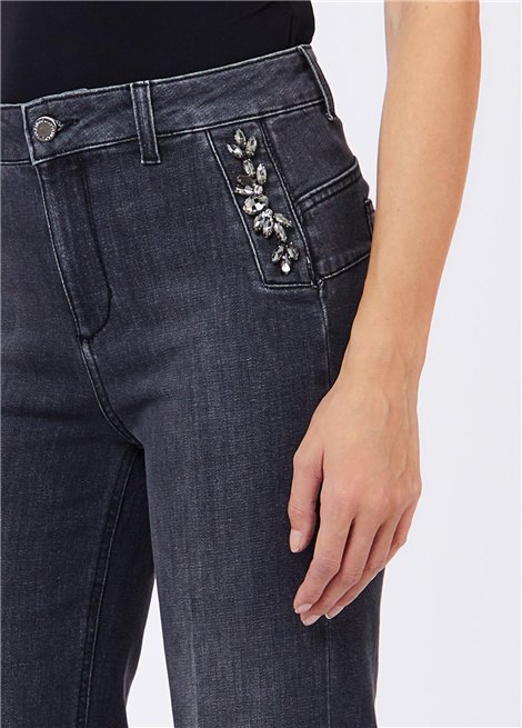 Liu Jo Jeans negros acampanados detalle joyas
