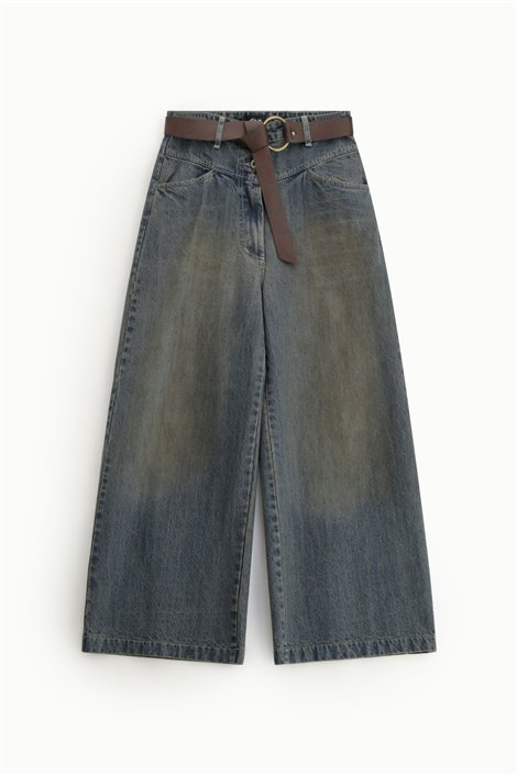 Dixie Jeans de pernera ancha con cinturón de piel ajustable