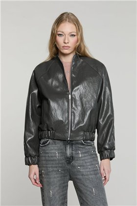 Relish Chaqueta corta ecopiel gris plomo