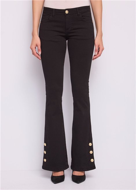 GAUDI Pantalón de sarga color negro con botones dorados