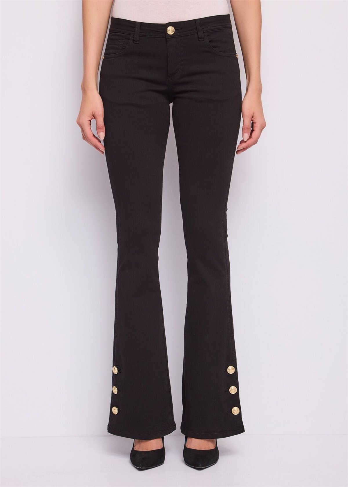 GAUDI Pantalón de sarga color negro con botones dorados