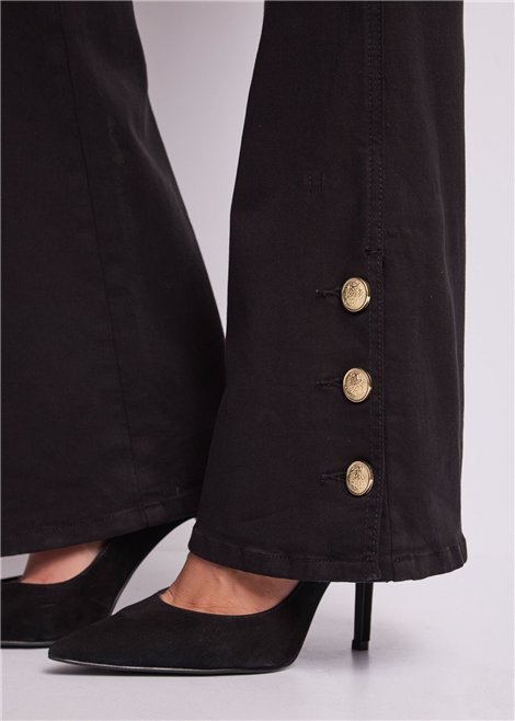 GAUDI Pantalón de sarga color negro con botones dorados