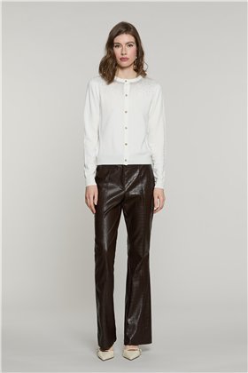 Relish Pantalón en ecopiel marrón con efecto serpiente