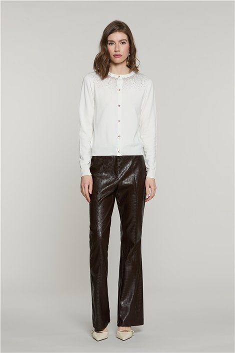 Relish Pantalón en ecopiel marrón con efecto serpiente