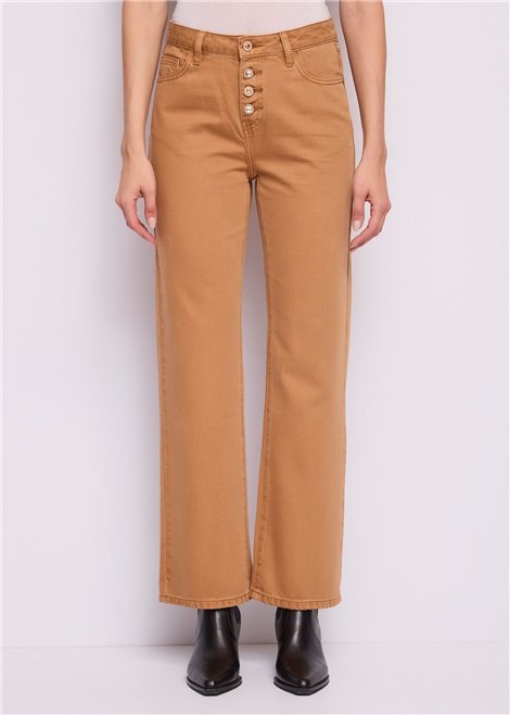 GAUDI Pantalón recto mostaza con botones joya