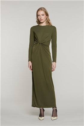Relish Vestido largo verde militar con detalle fruncido