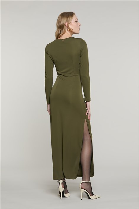 Relish Vestido largo verde militar con detalle fruncido