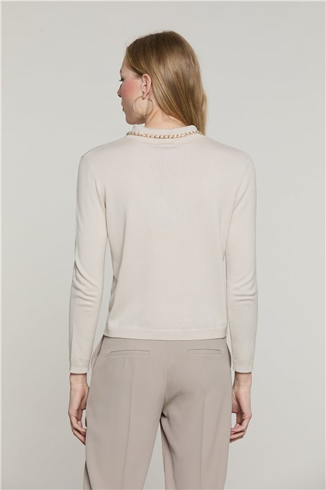 Relish Jersey de punto beige con escote lágrima y detalle dorado