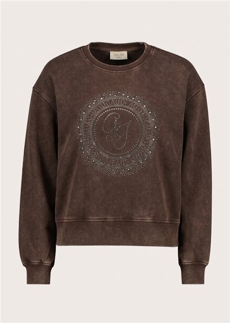 GAUDI Sudadera color marrón con logotipo y pedrería