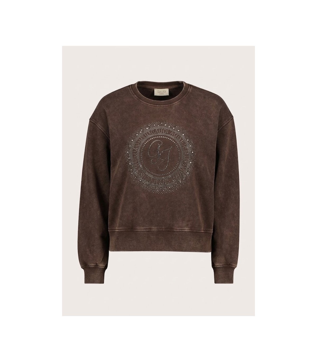 GAUDI Sudadera color marrón con logotipo y pedrería