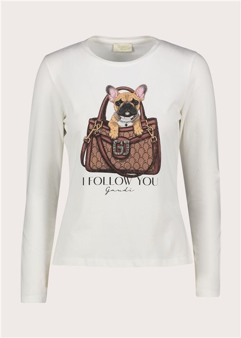 GAUDI Camiseta blanca con estampado gráfico y strass