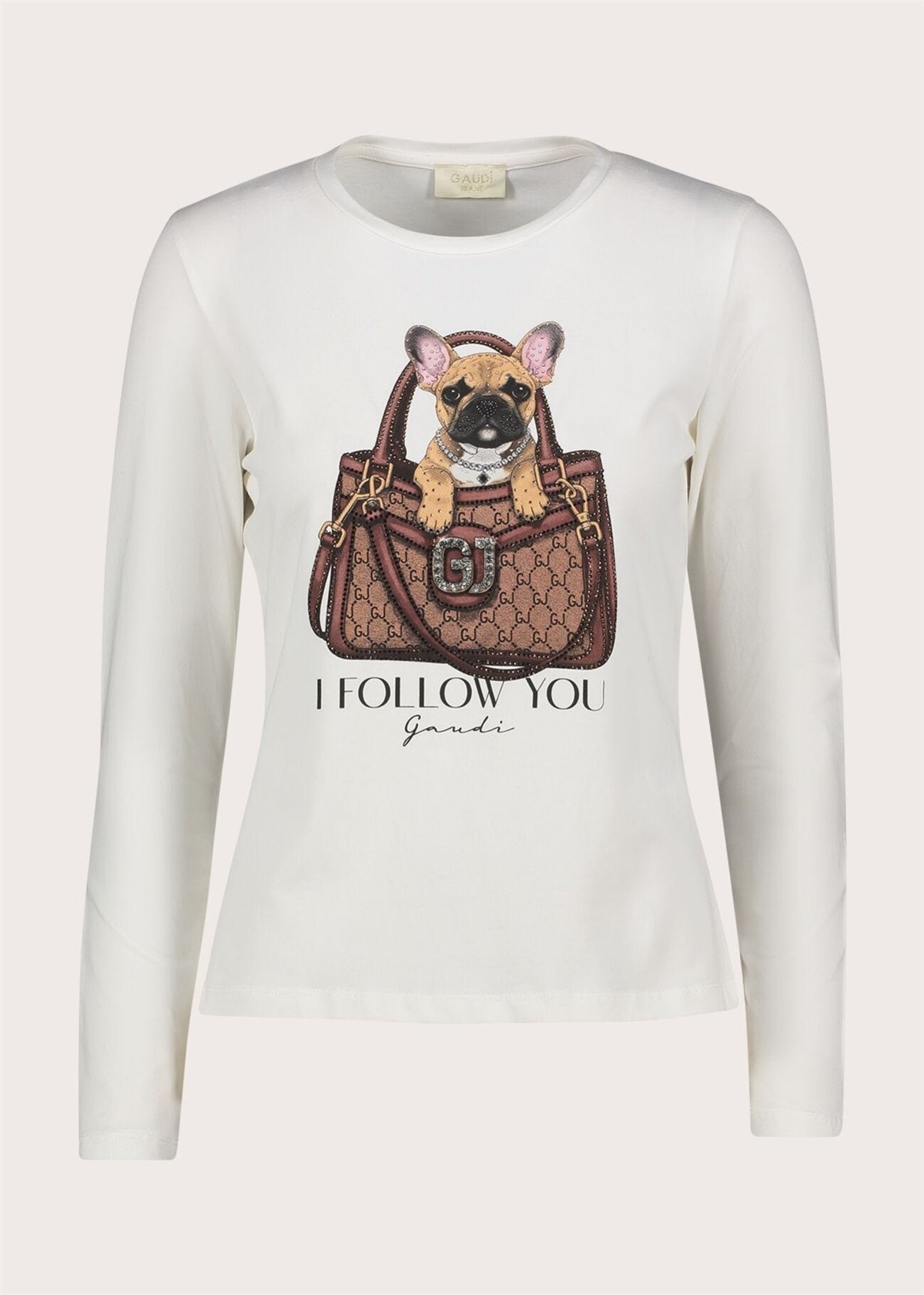 GAUDI Camiseta blanca con estampado gráfico y strass