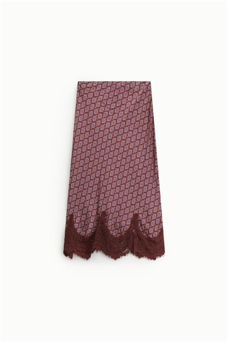 Dixie Falda midi burdeos de estampado retro con encaje