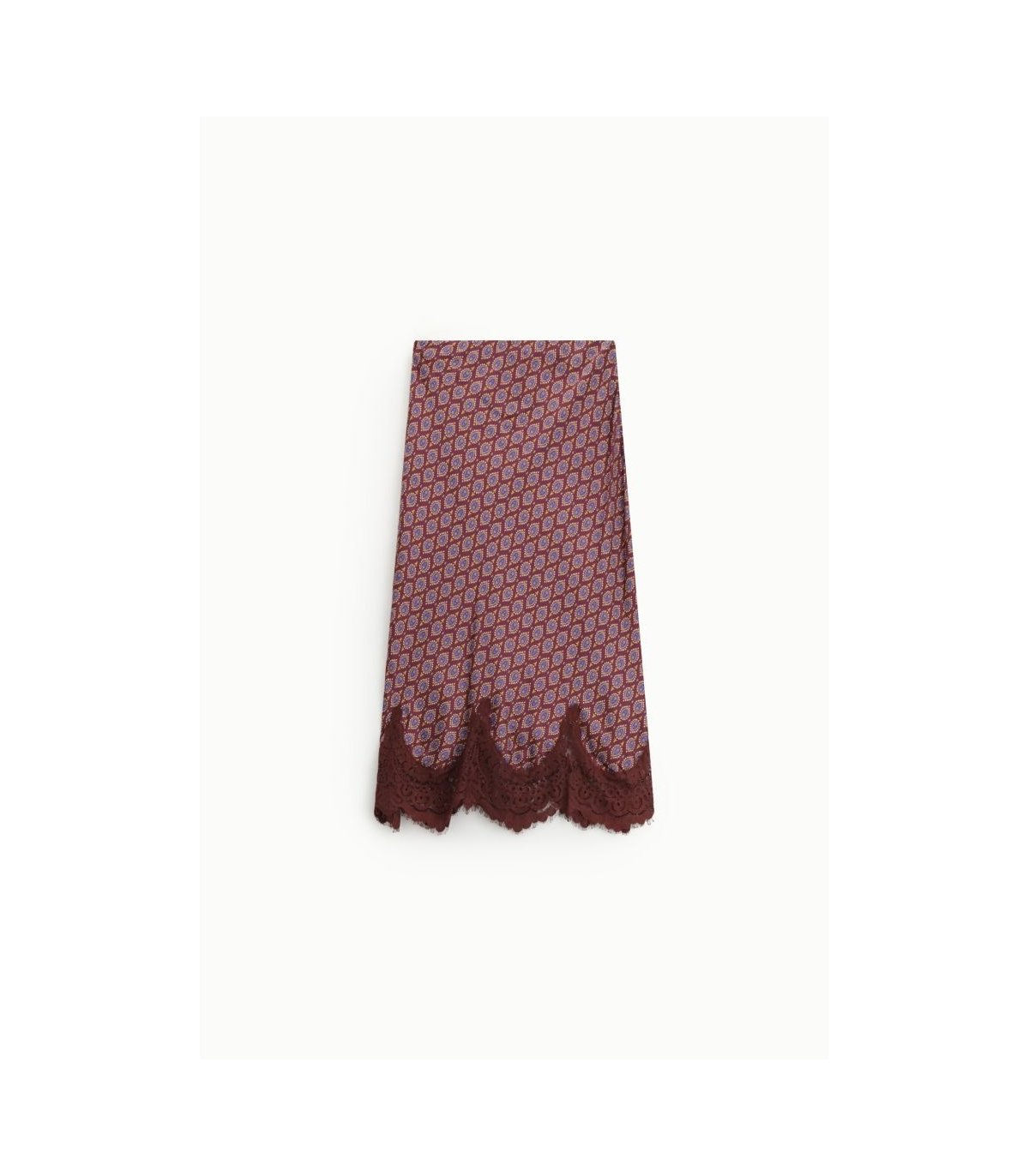 Dixie Falda midi burdeos de estampado retro con encaje