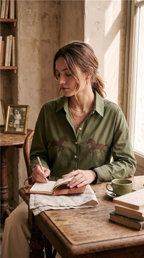 ATEV Camisa verde militar con bordado