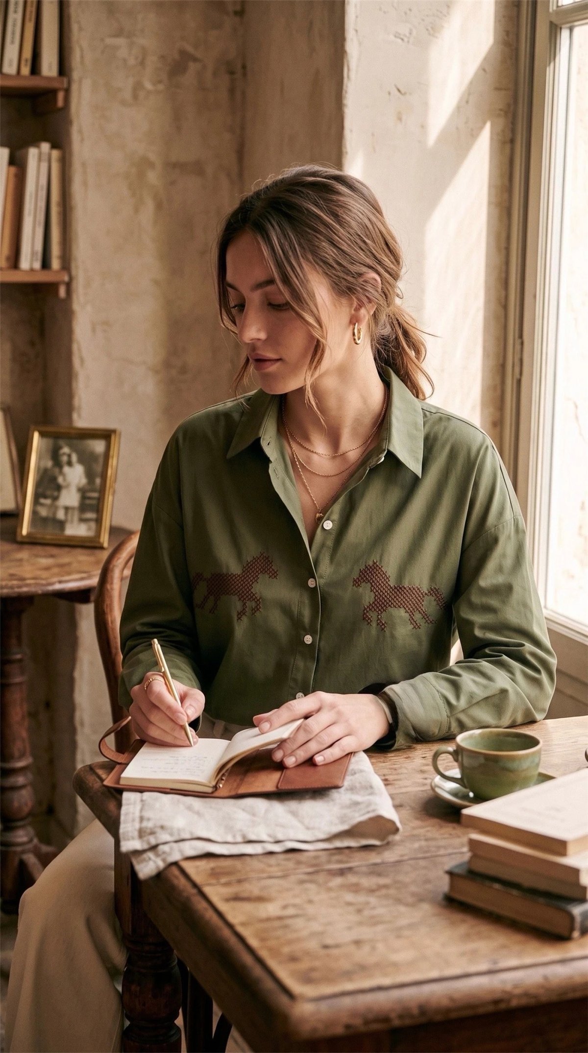 ATEV Camisa verde militar con bordado
