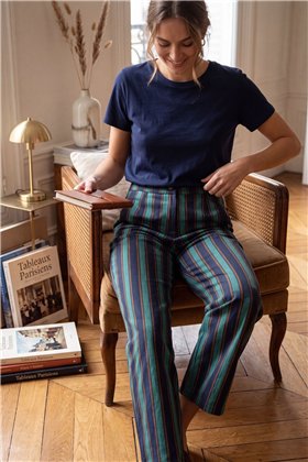ATEV Pantalón amplio a rayas azul-verde