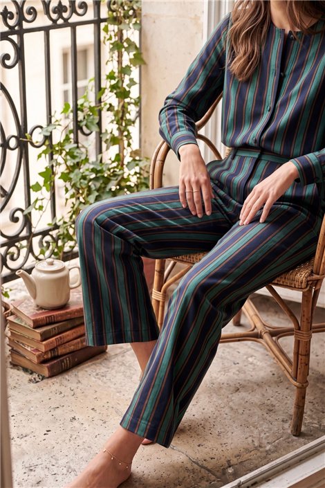 ATEV Pantalón amplio a rayas azul-verde