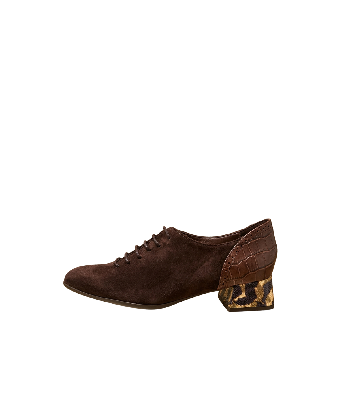 Vosso Moda Zapato de ante marrón y tacón estampado