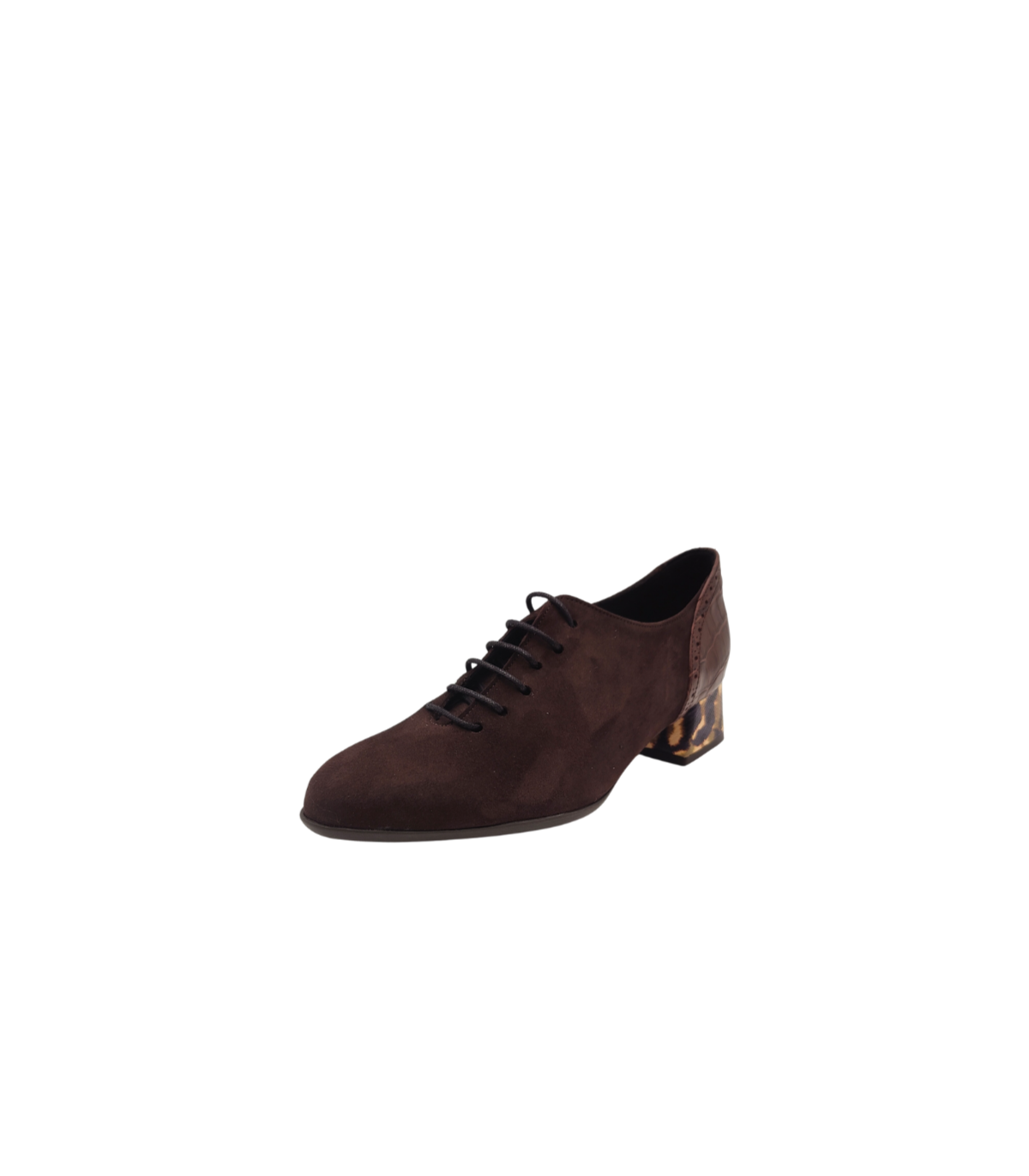 Vosso Moda Zapato de ante marrón y tacón estampado