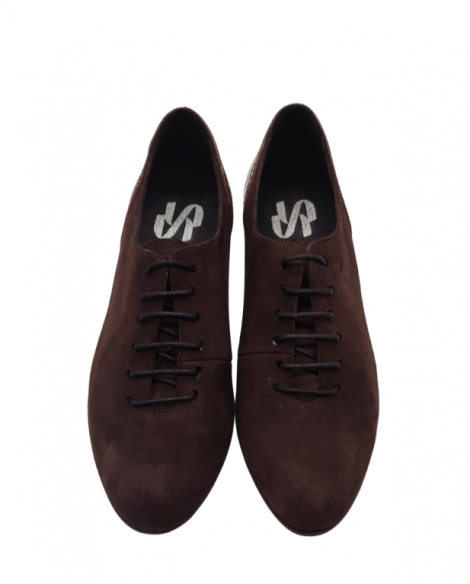 Vosso Moda Zapato de ante marrón y tacón estampado