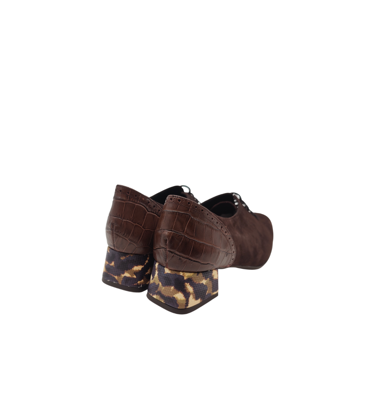 Vosso Moda Zapato de ante marrón y tacón estampado