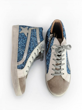 Vosso Moda Sneakers altas afelpada con detalle glitter azul