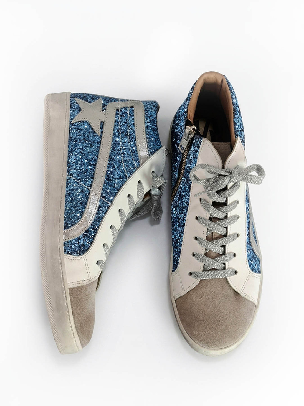 Vosso Moda Sneakers altas afelpada con detalle glitter azul