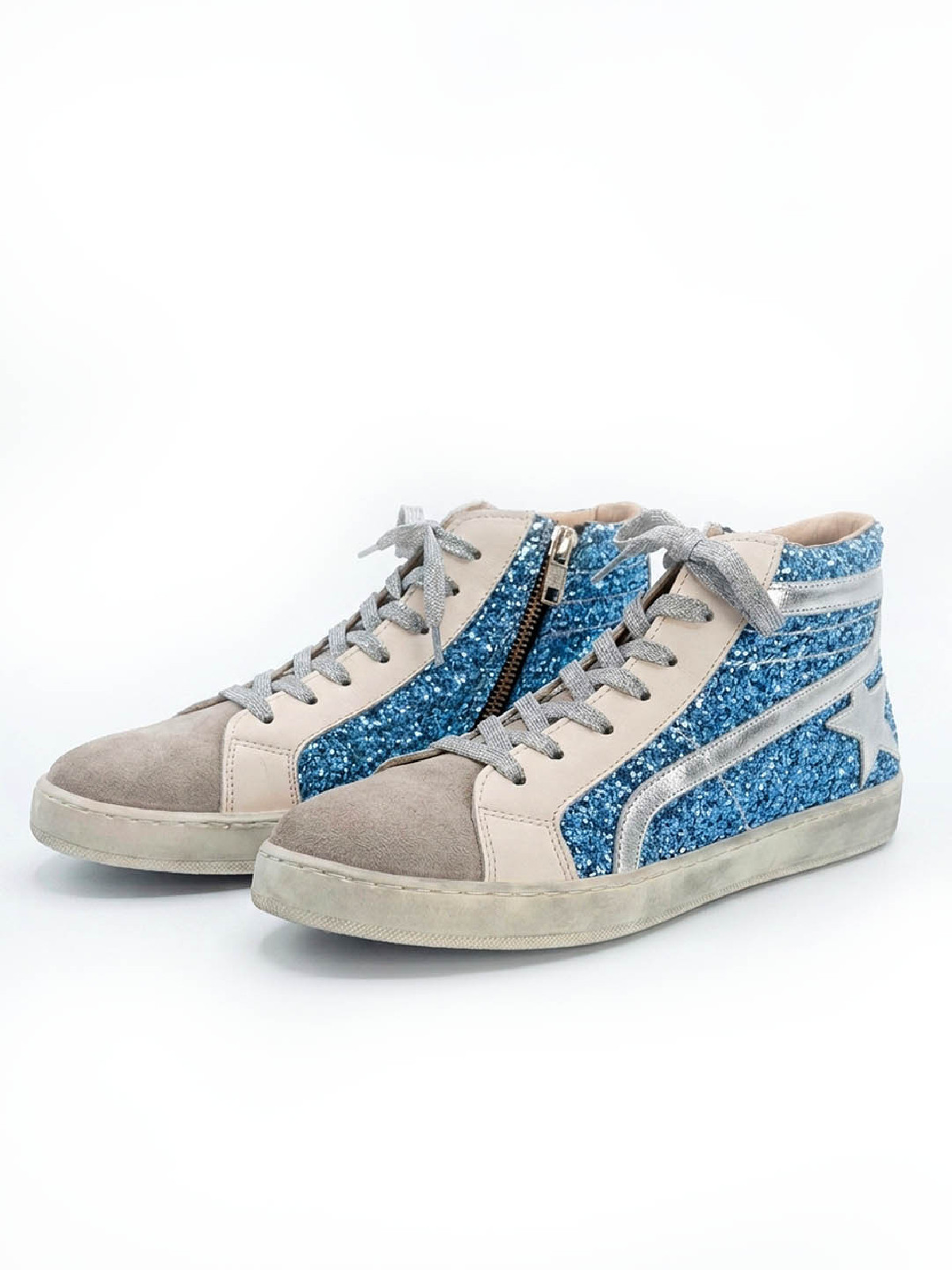 Vosso Moda Sneakers altas afelpada con detalle glitter azul