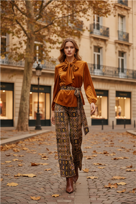 by Cris Pantalón Idoia estampado geométrico efecto terciopelo
