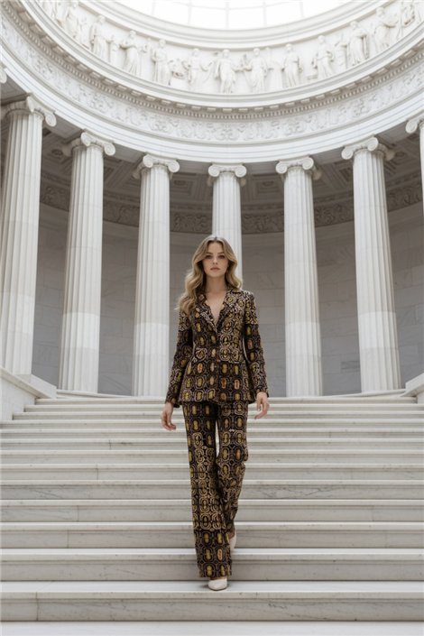 by Cris Pantalón Idoia estampado geométrico efecto terciopelo