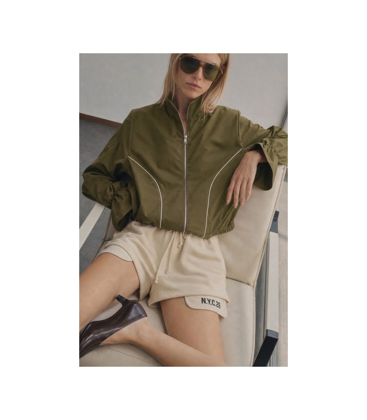 HQ Chaqueta bomber con puños flor verde militar