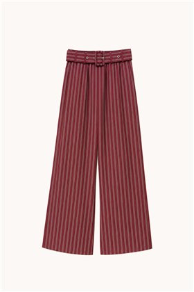 HQ Pantalón palazzo color burdeos con cinturón