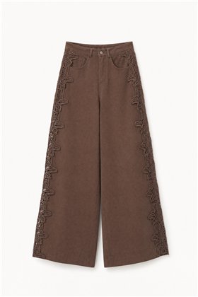 HQ Pantalón de algodón chocolate con encaje