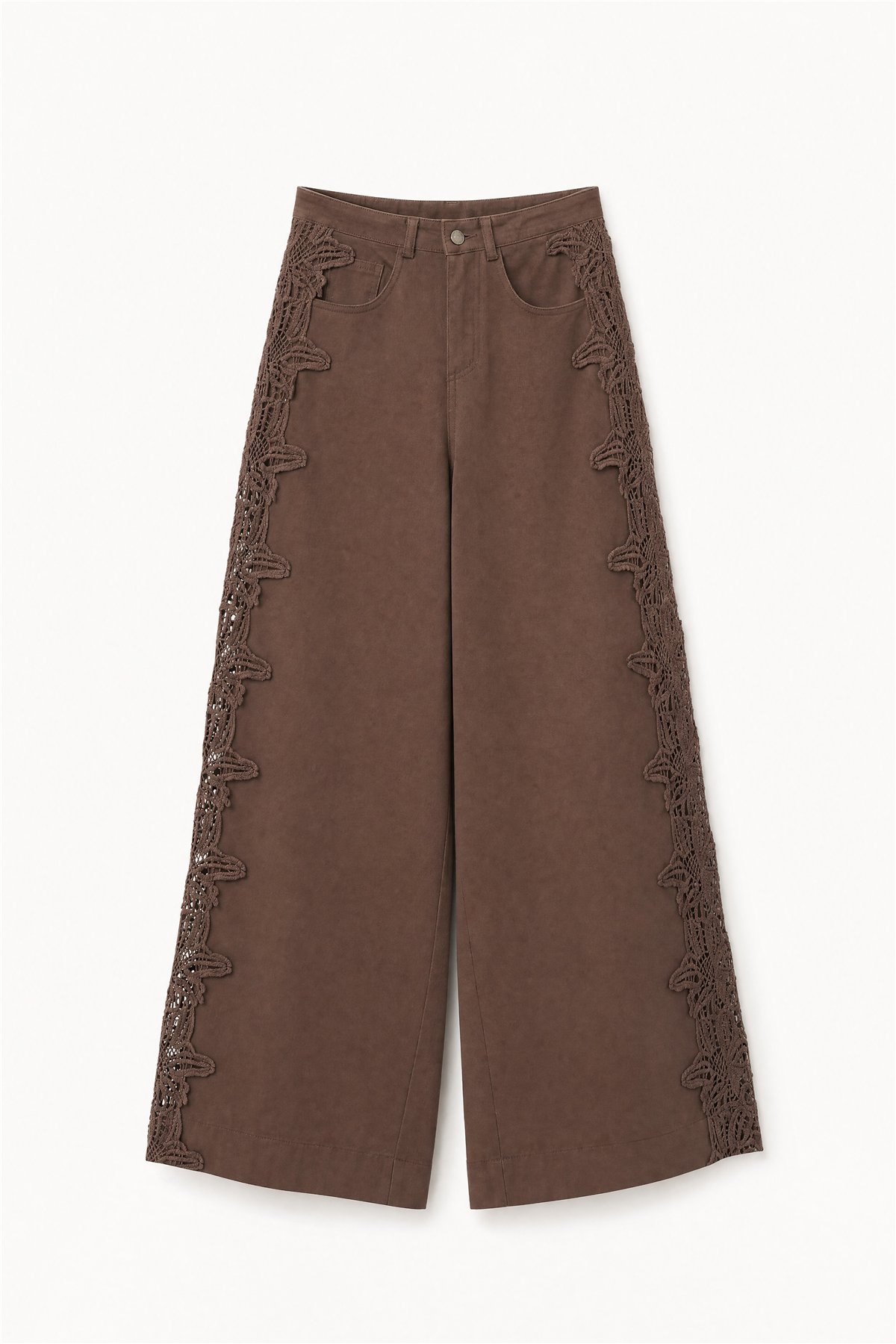 HQ Pantalón de algodón chocolate con encaje